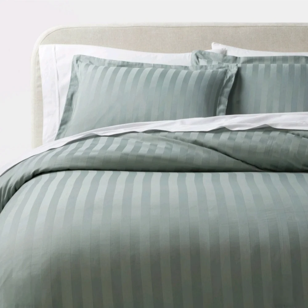 Threshold 3pc King Luxe Striped Damask Duvet Coverand Sham Set Light Teal Green